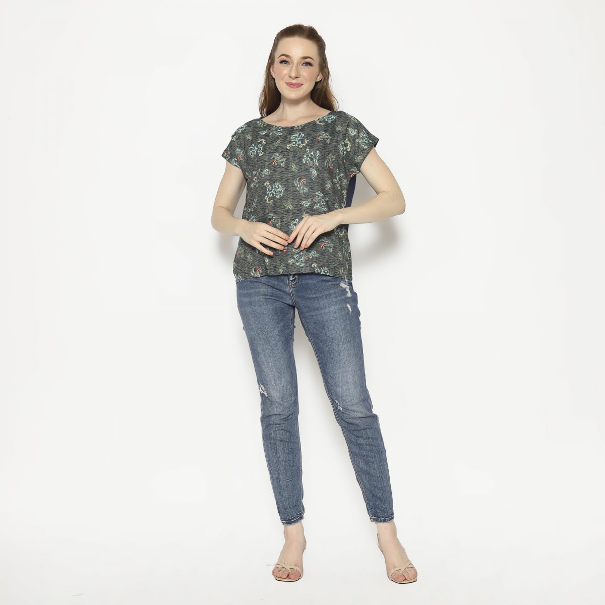Crop Tee Blouse Navy Green - Image 6