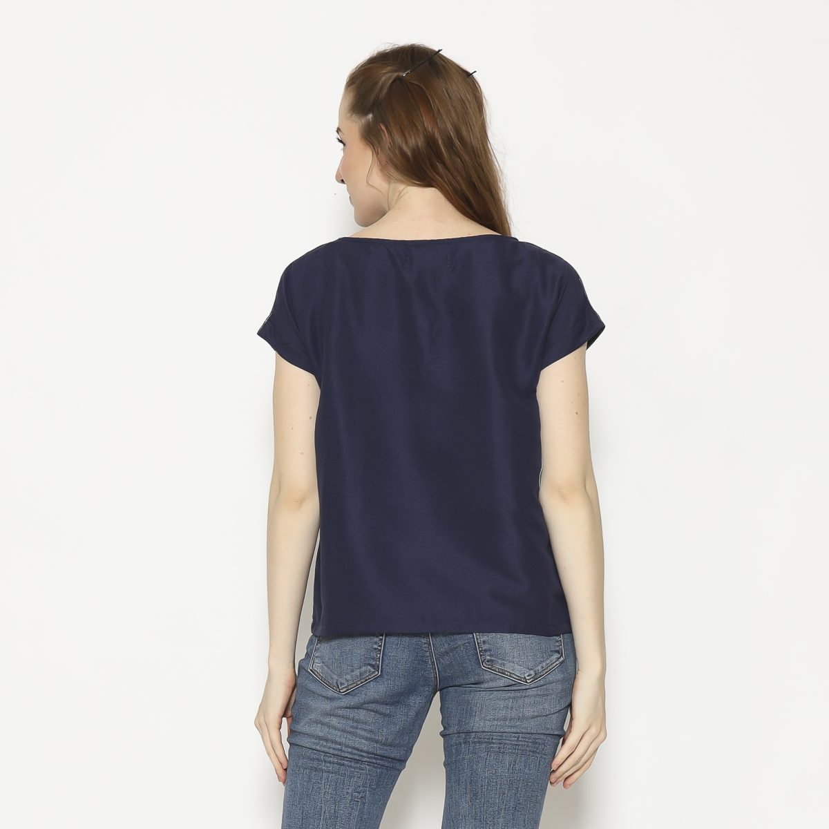 Crop Tee Blouse Navy Green - Image 5