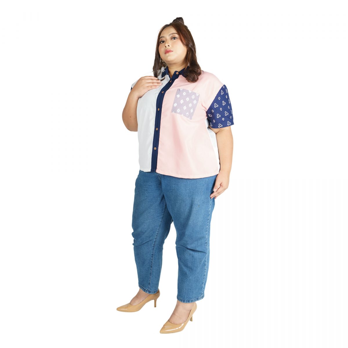 Silvia Shirt Pink Navy - Image 3