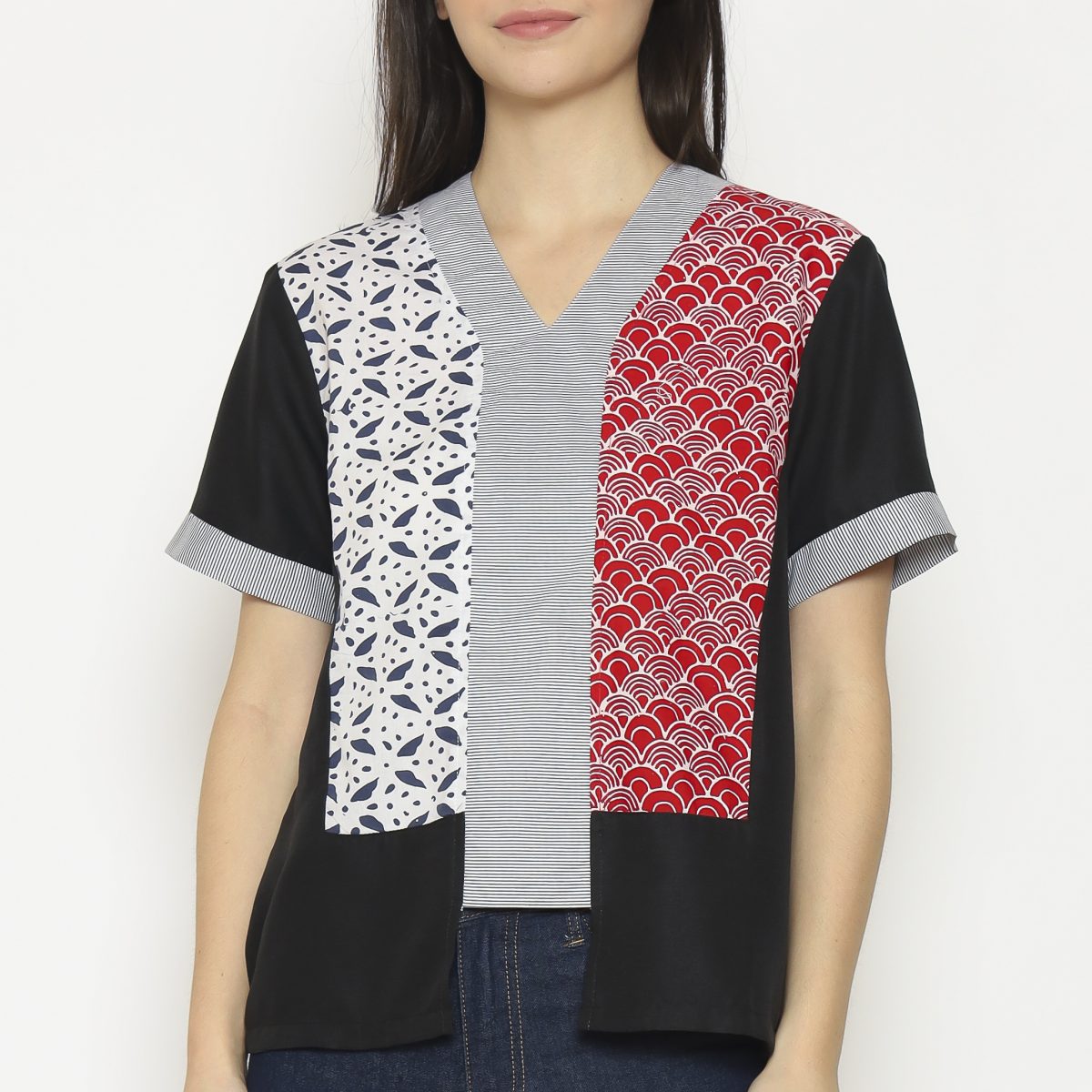 Michela Blouse Grey Red - Image 2