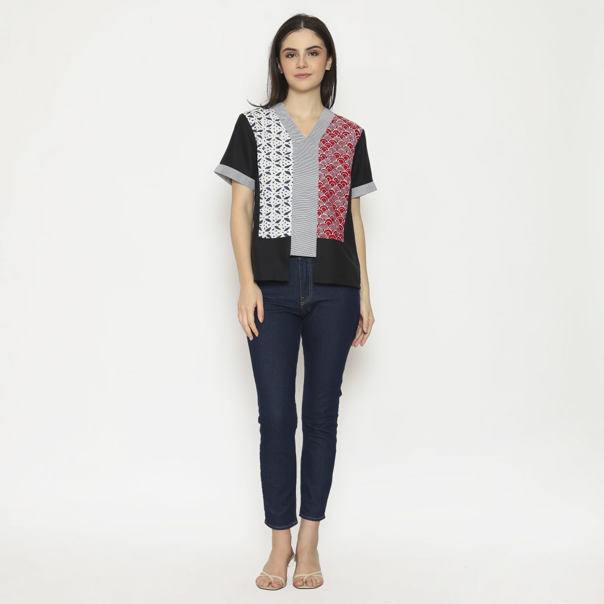 Michela Blouse Grey Red - Image 6