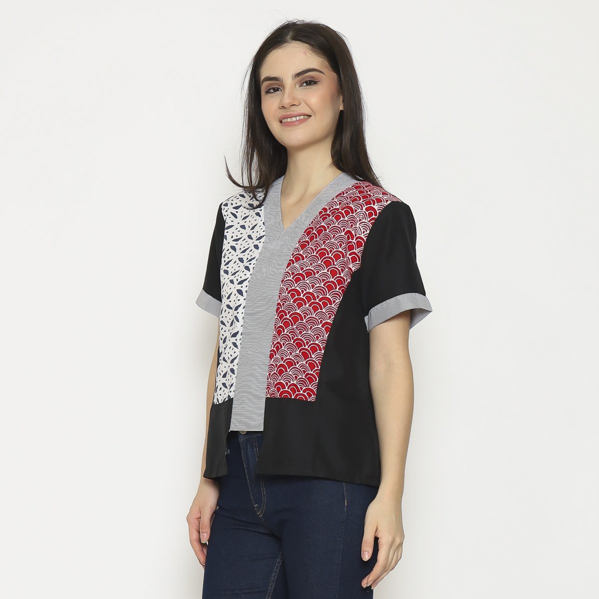 Michela Blouse Grey Red - Image 4