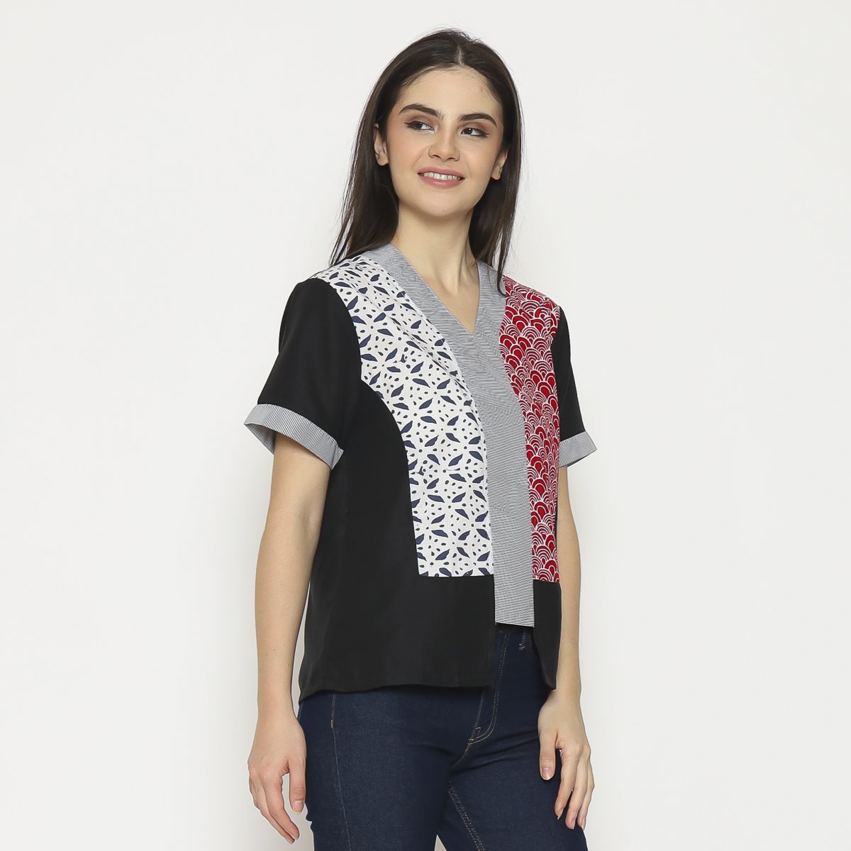 Michela Blouse Grey Red - Image 3