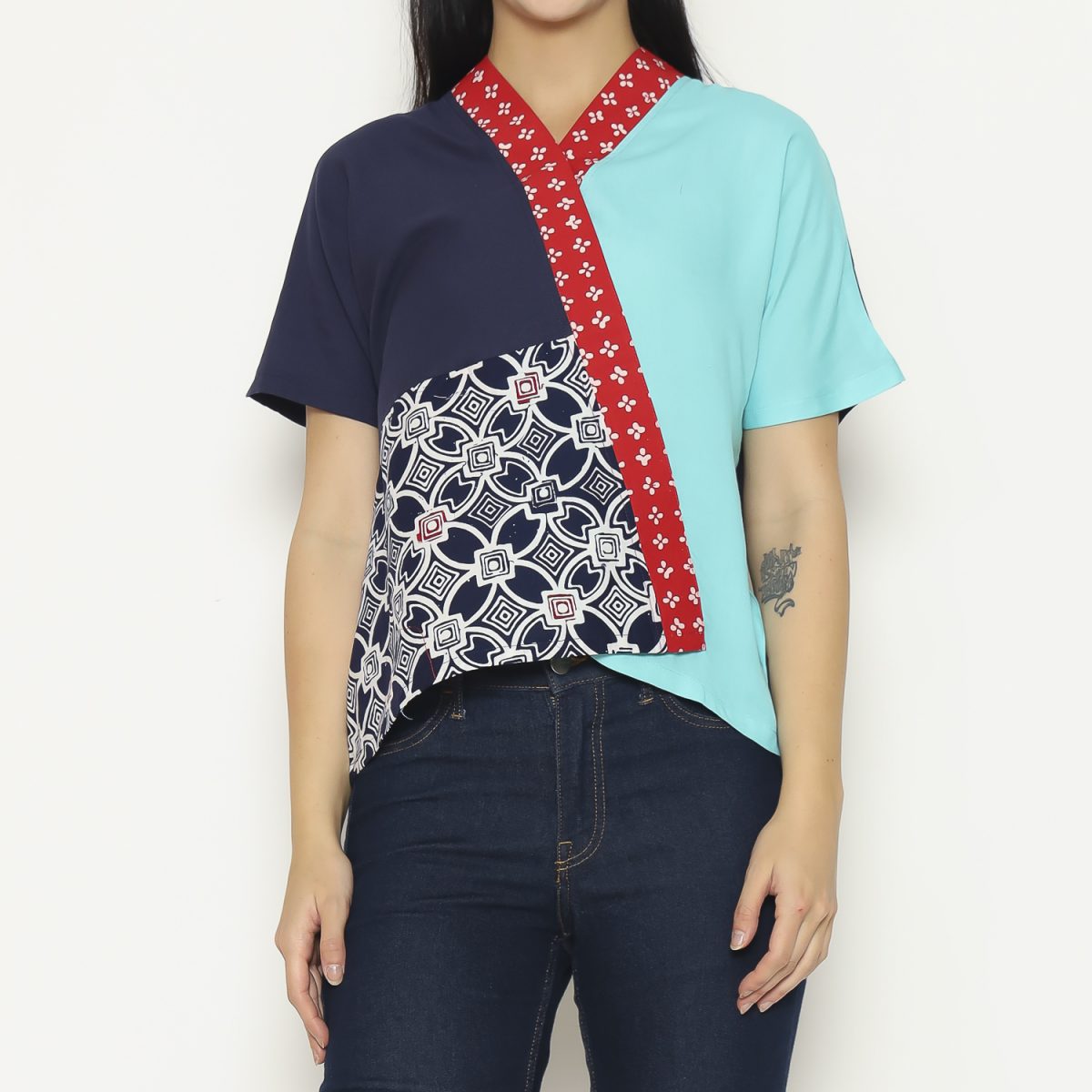 Irene Blouse Navy Red - Image 2