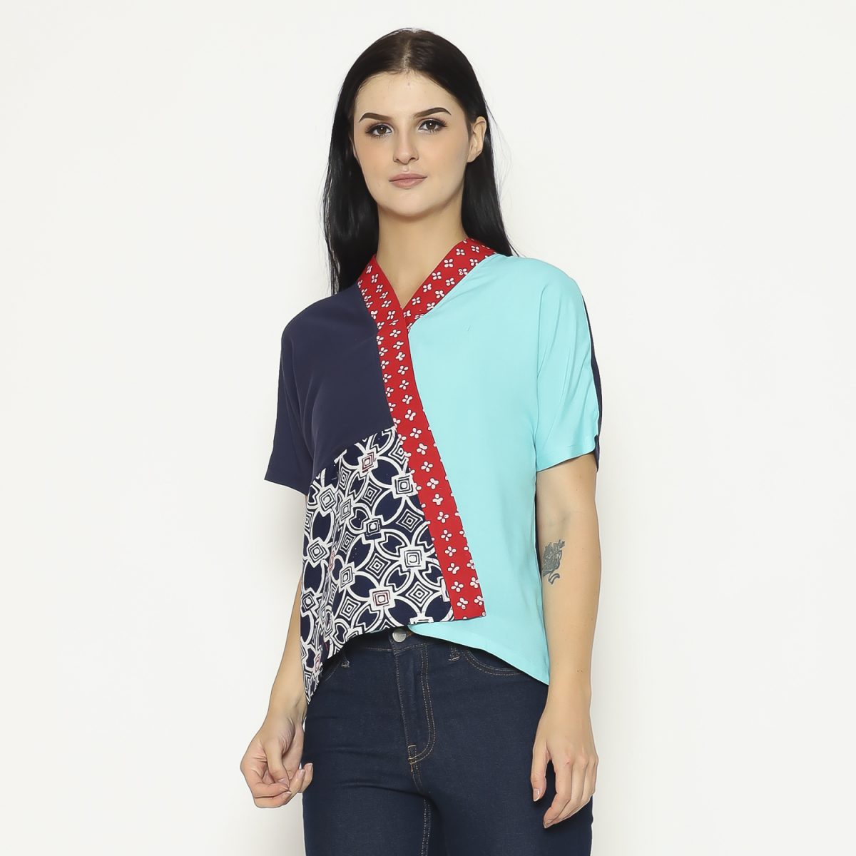 Irene Blouse Navy Red - Image 3