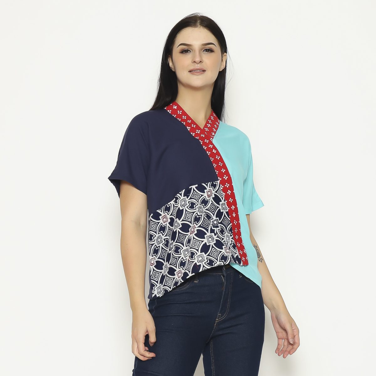 Irene Blouse Navy Red