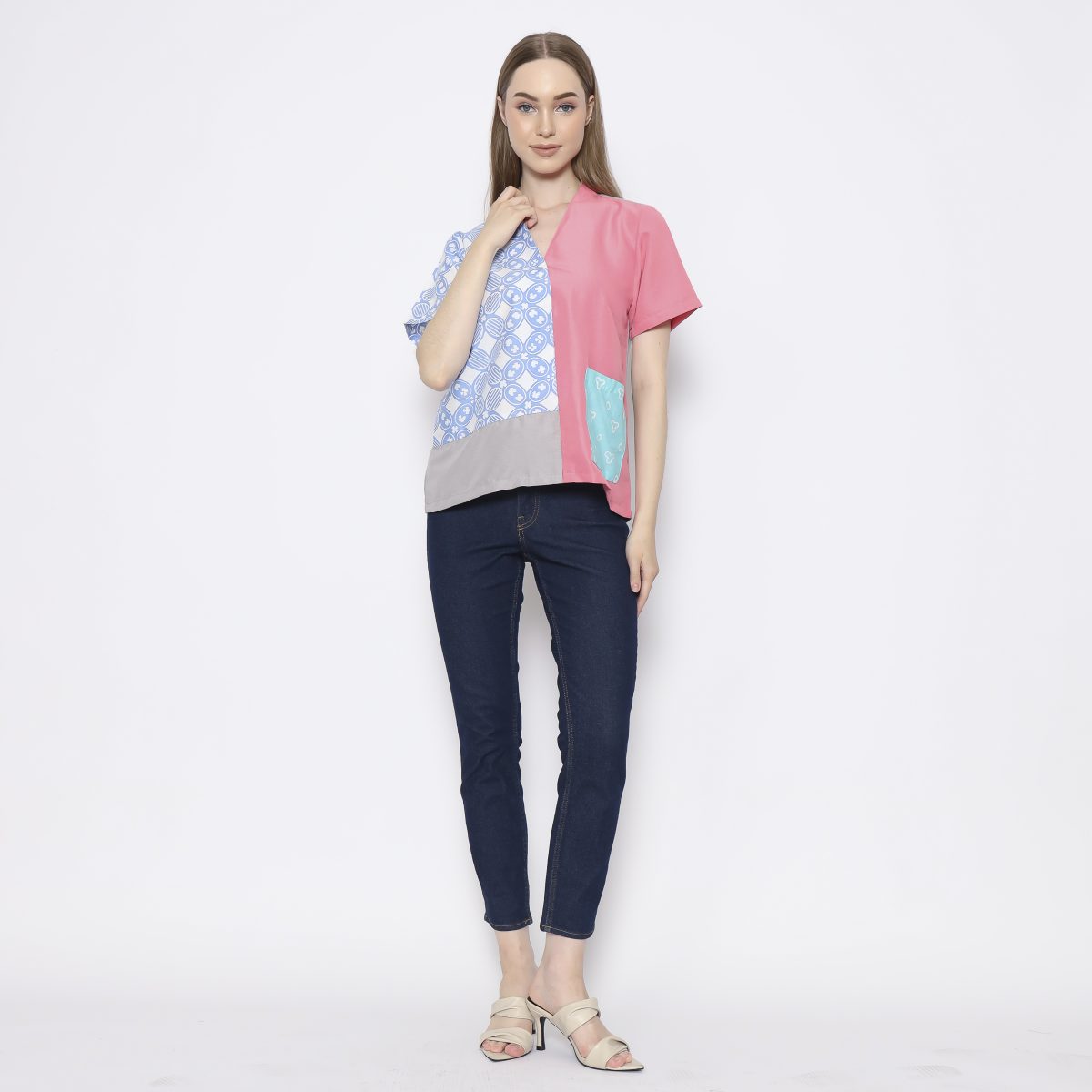 Narumi Blouse Blue Pink - Image 6