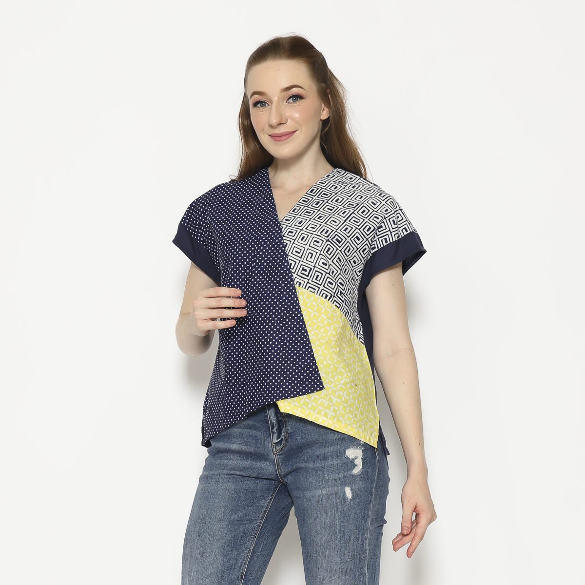 Rossie Blouse Navy Yellow - Image 3