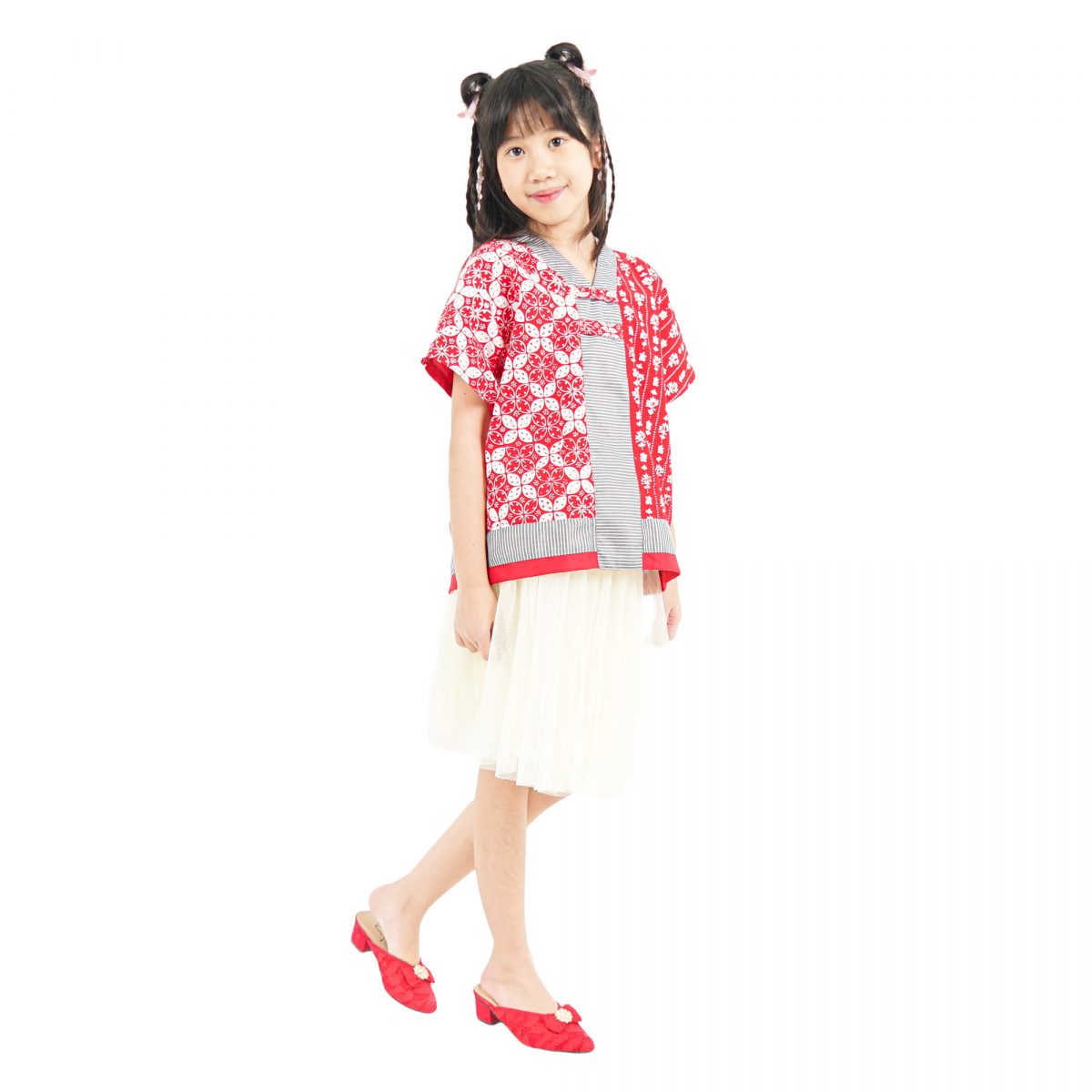 Inara Blouse Kids Kawung Red - Image 4