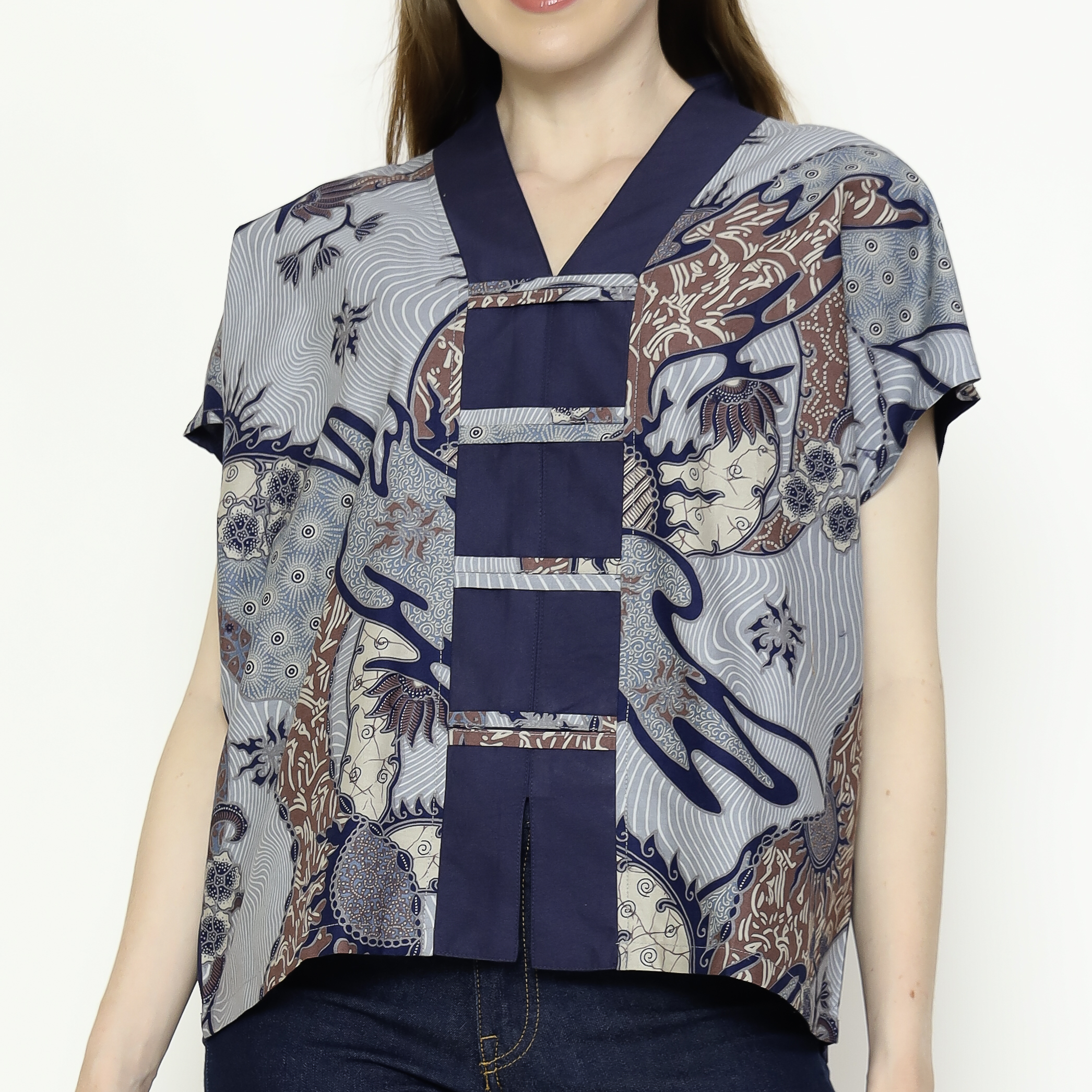 Olivia Blouse Grey Navy - Image 2