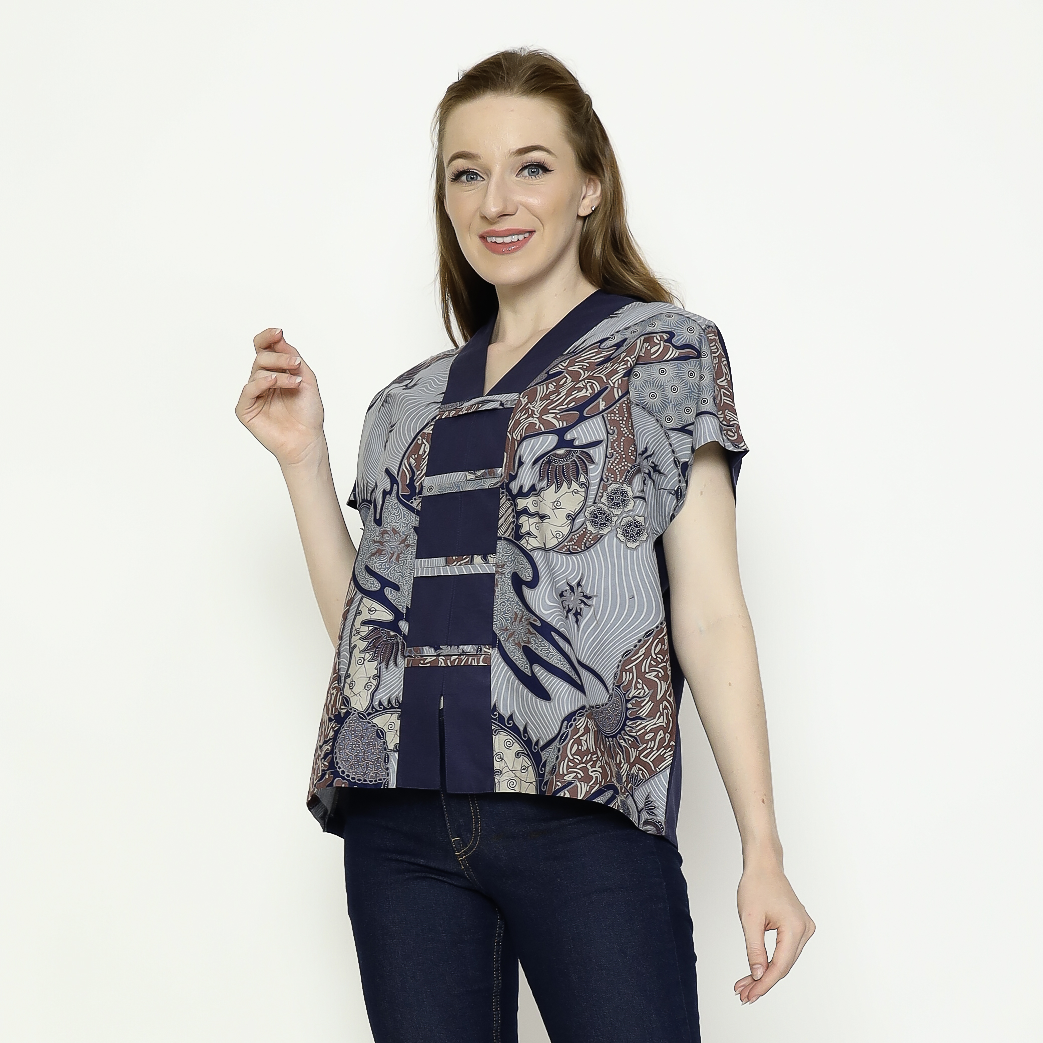 Olivia Blouse Grey Navy - Image 3