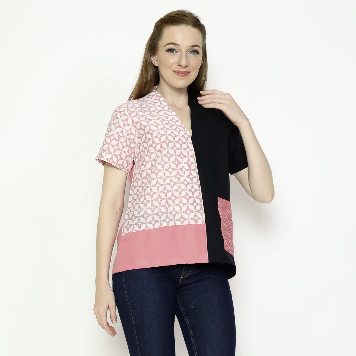 Narumi Blouse Pink Black - Image 3
