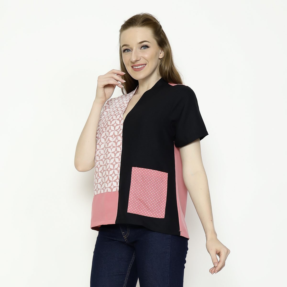 Narumi Blouse Pink Black - Image 4