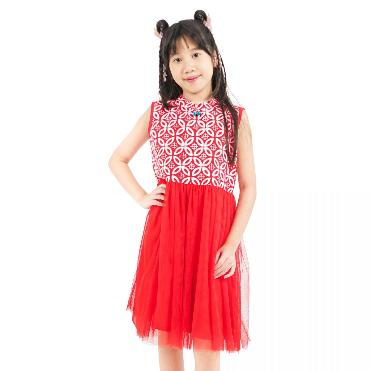 Isabella Dress Kids Kawung Red