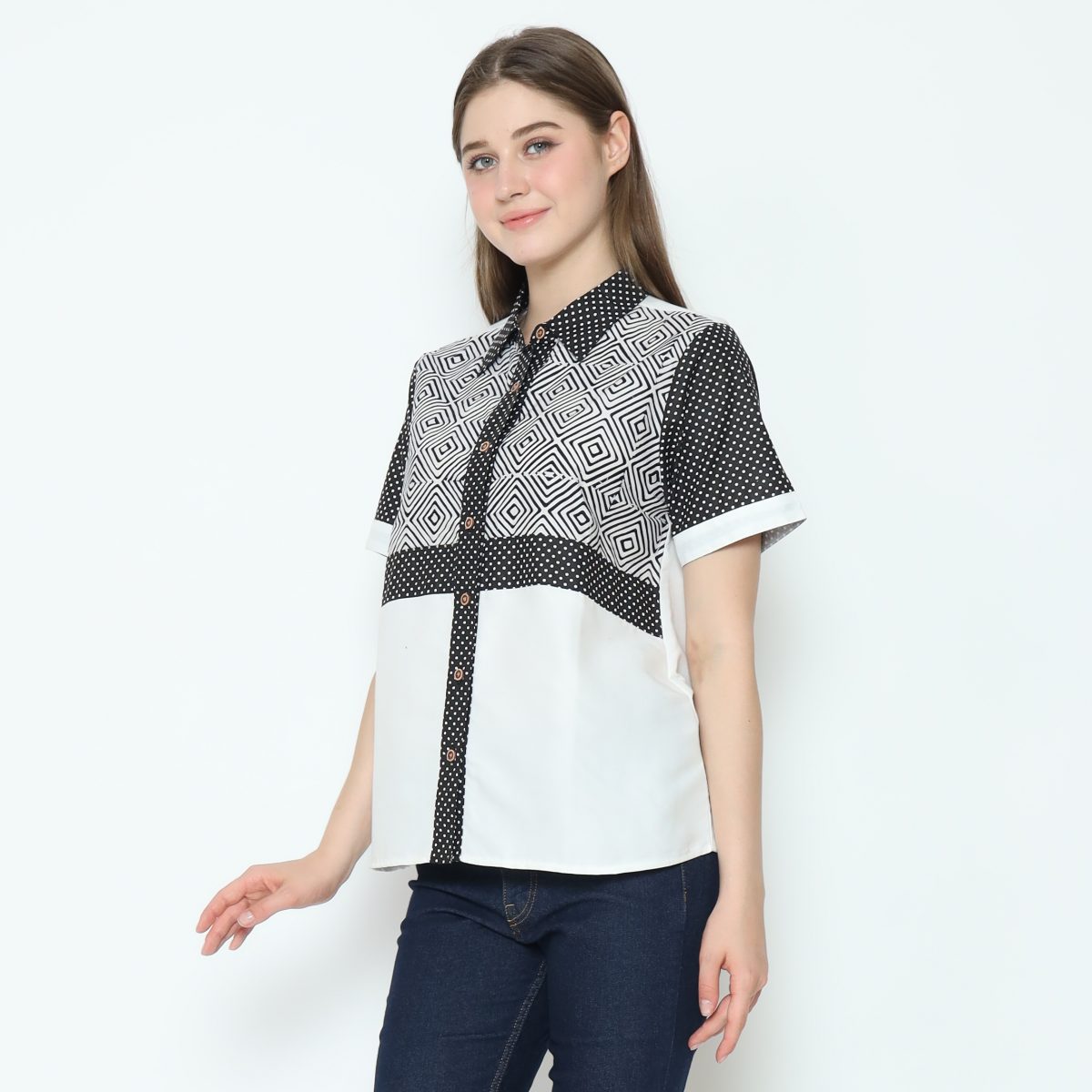 Melastri Shirt Cream Black - Image 5
