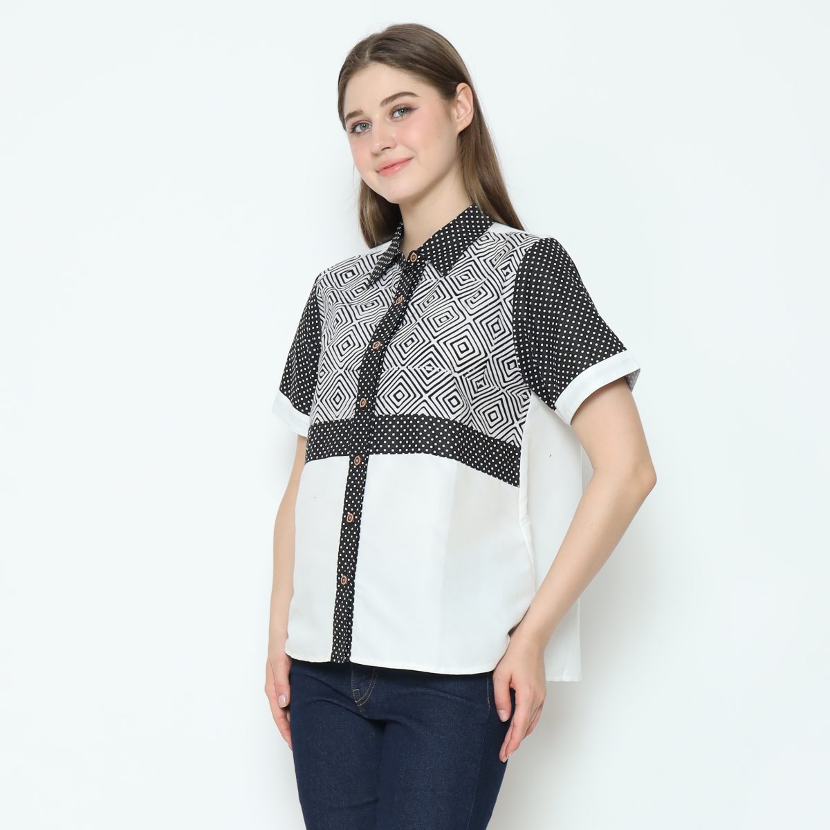 Melastri Shirt Cream Black - Image 4