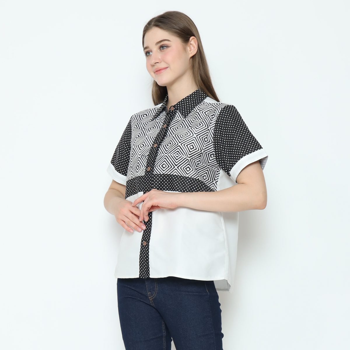 Melastri Shirt Cream Black - Image 3