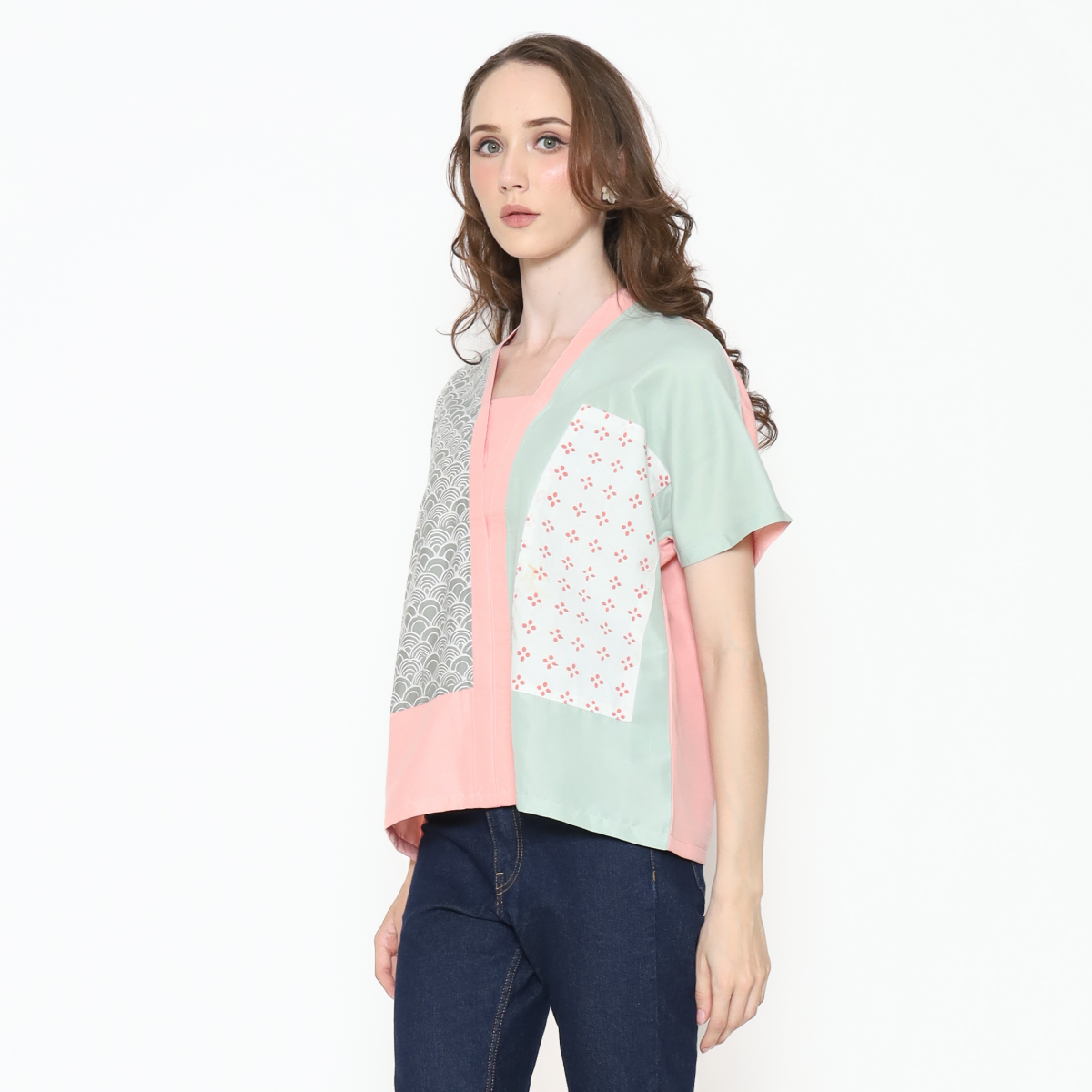 Ria Blouse Green Pink - Image 4