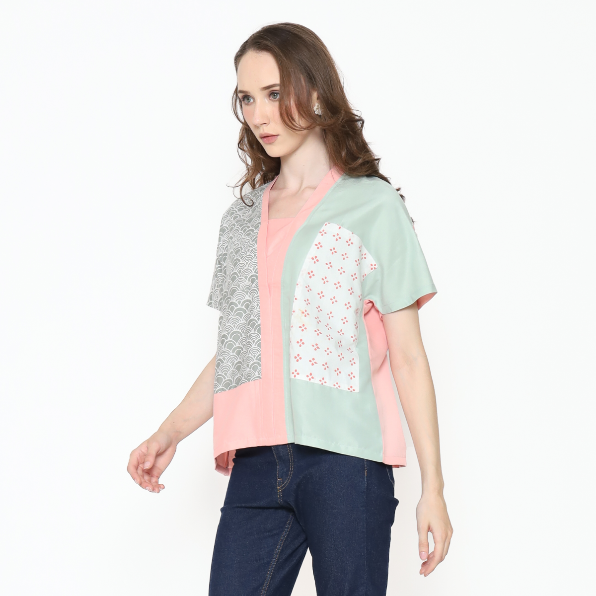 Ria Blouse Green Pink - Image 3