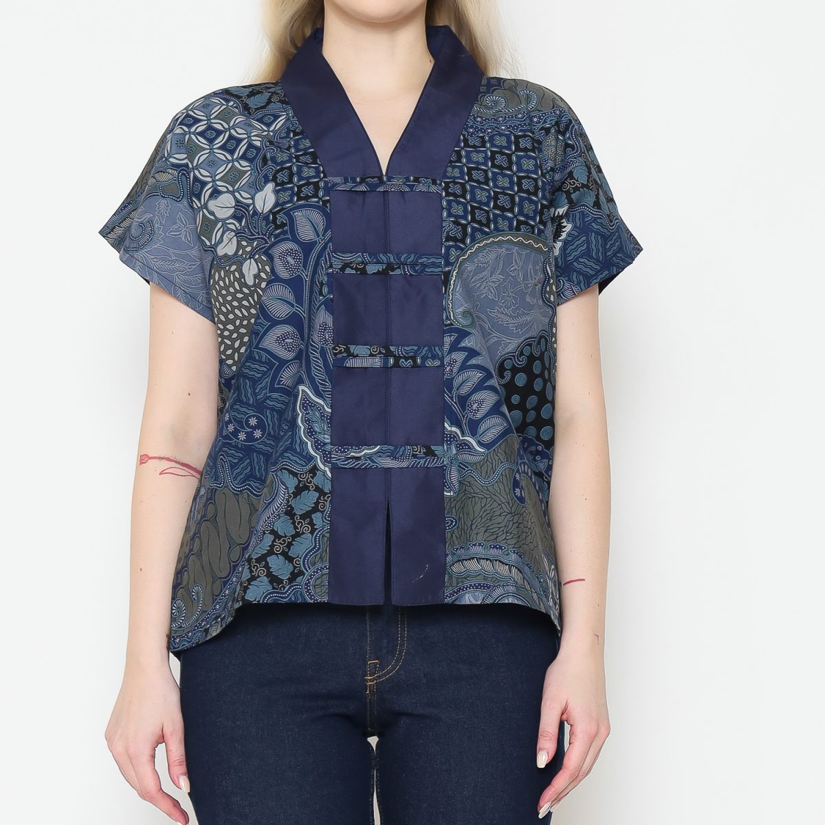 Olivia Blouse Navy Olive - Image 2