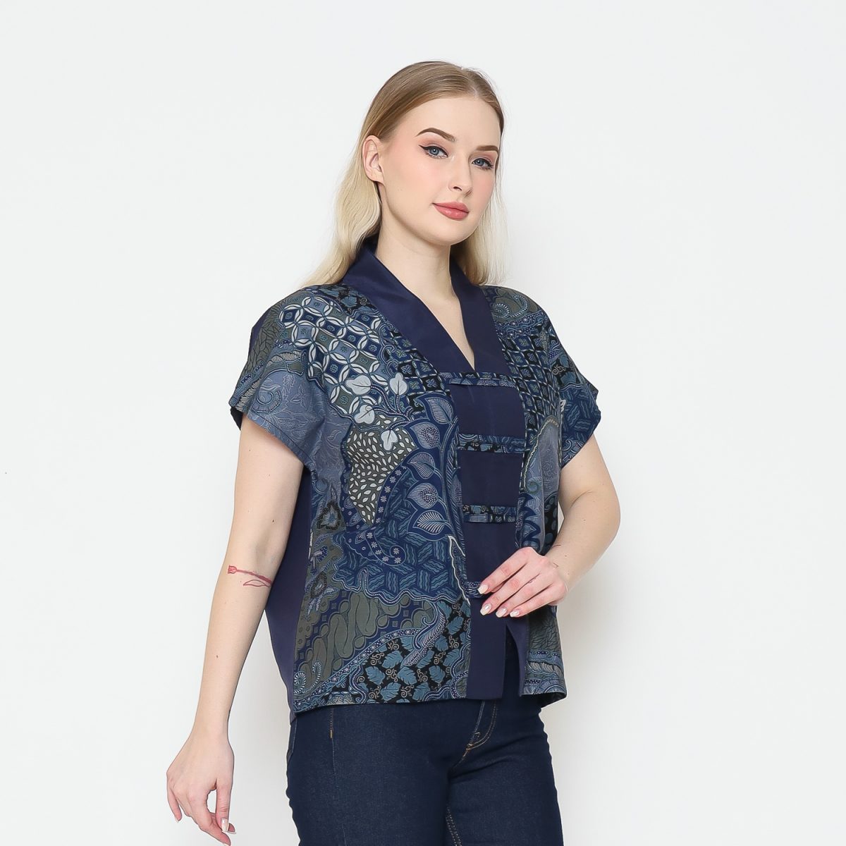 Olivia Blouse Navy Olive - Image 3