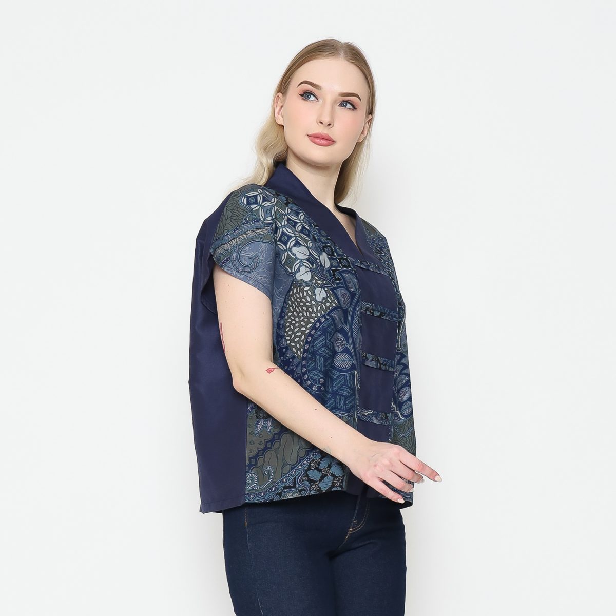 Olivia Blouse Navy Olive - Image 4