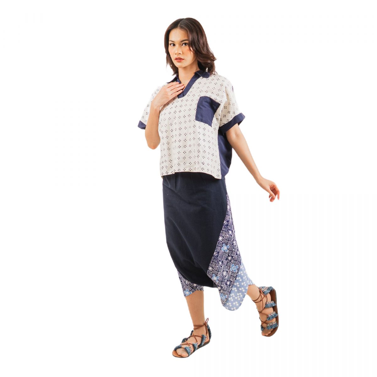 Liliana Blouse Cream Navy - Image 4