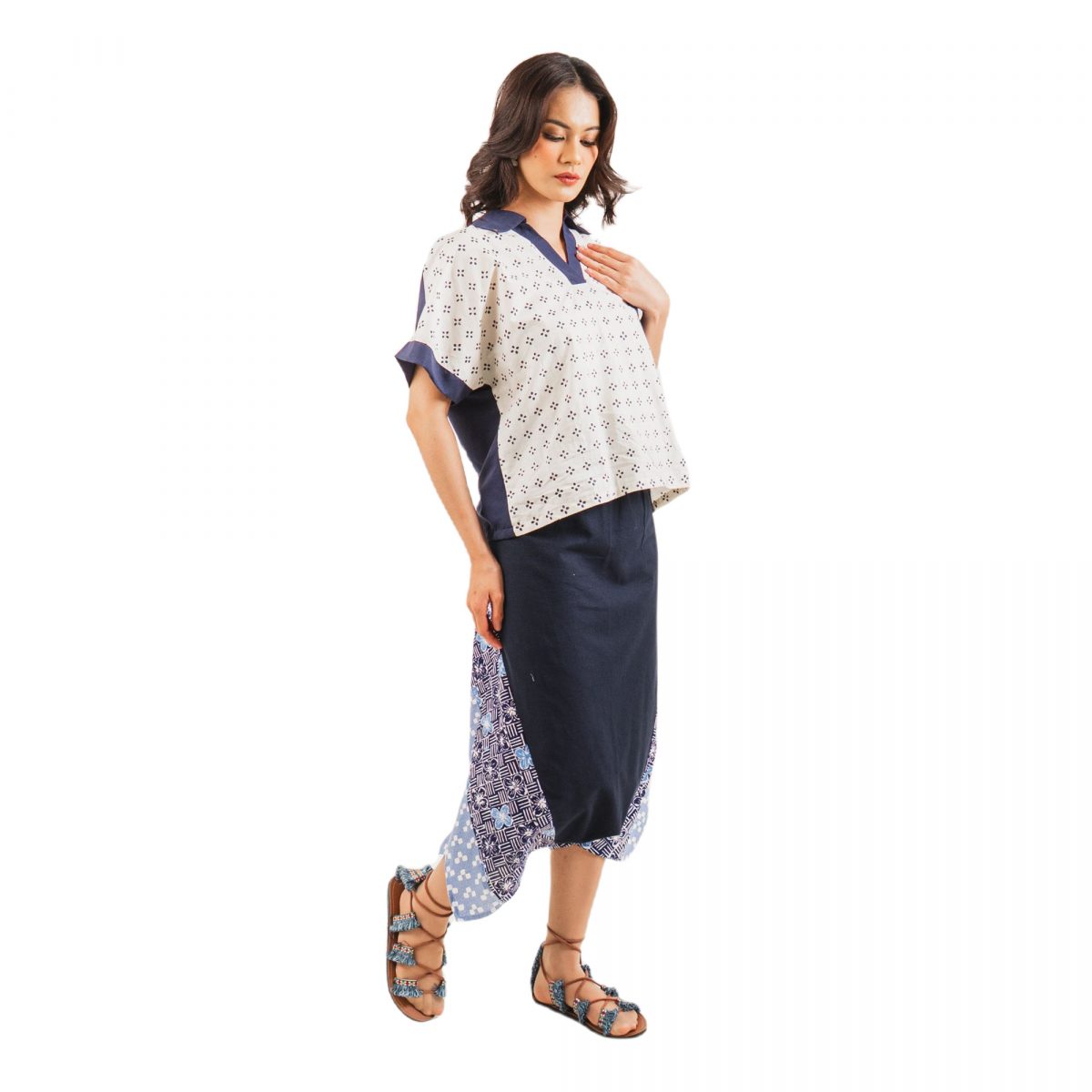 Liliana Blouse Cream Navy - Image 3