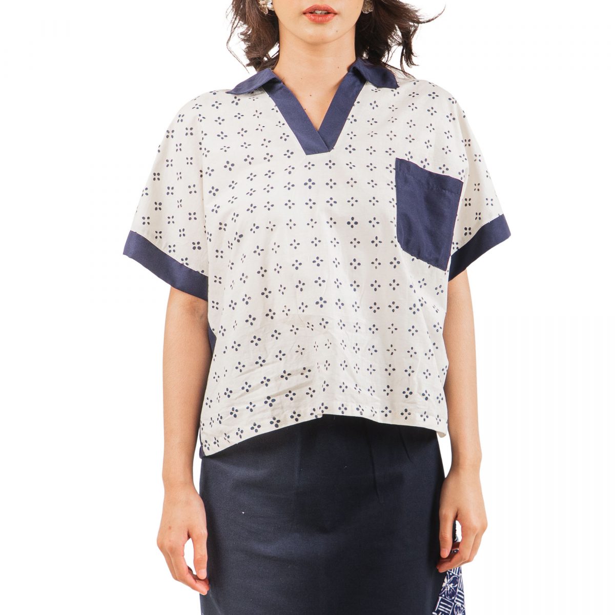 Liliana Blouse Cream Navy - Image 2
