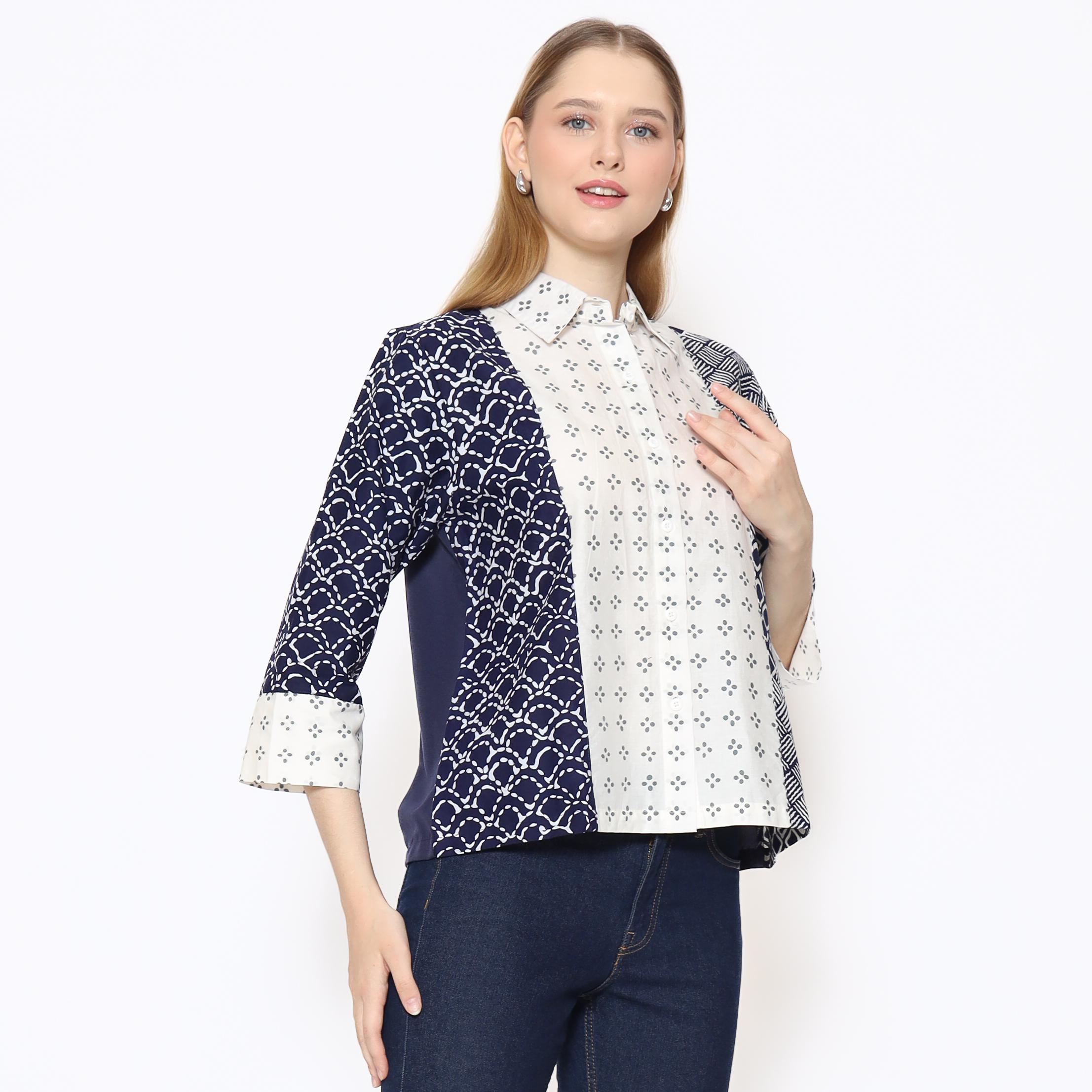 Papuri Shirt Cream Navy - Image 5