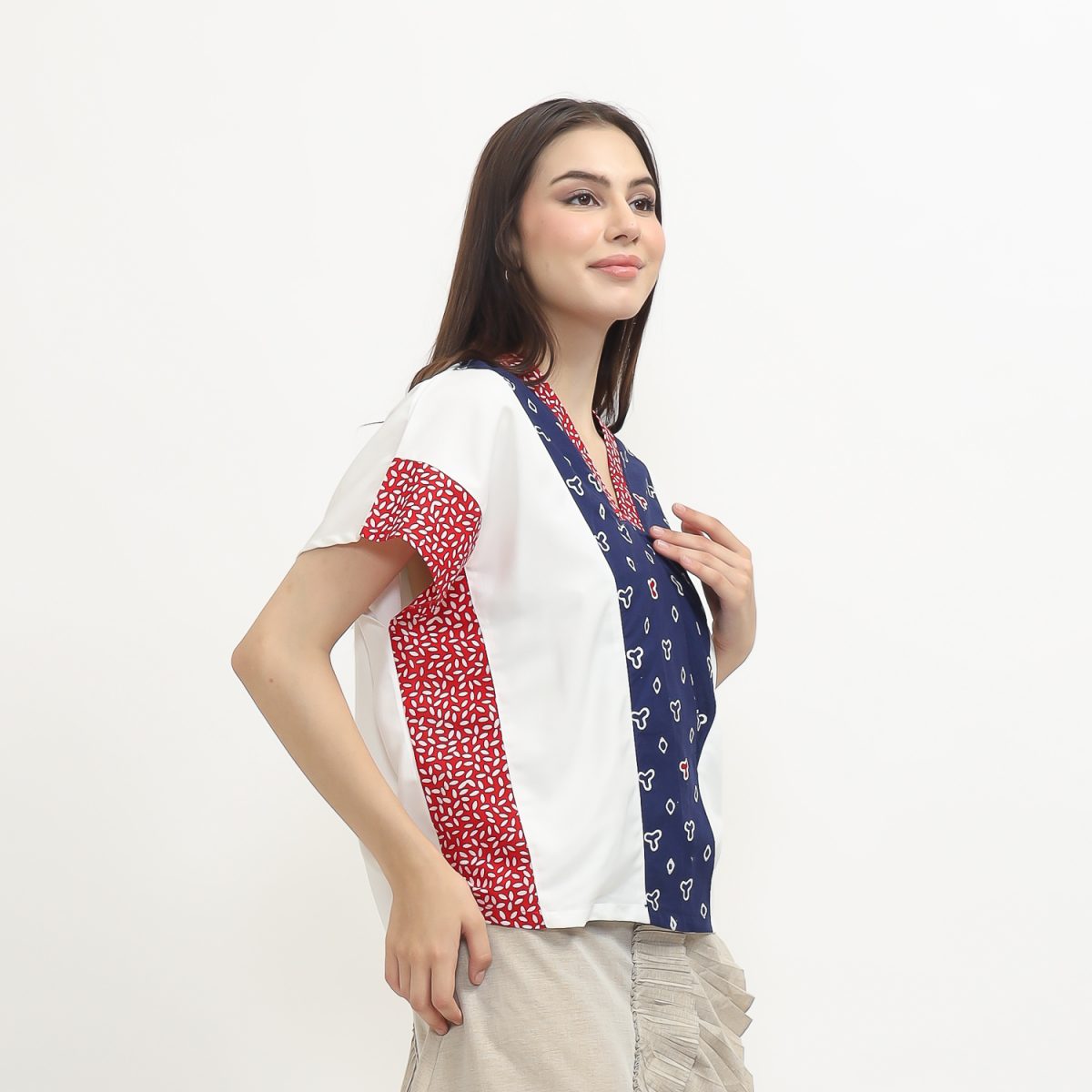 Rosalind Blouse Jumputan Navy - Image 3
