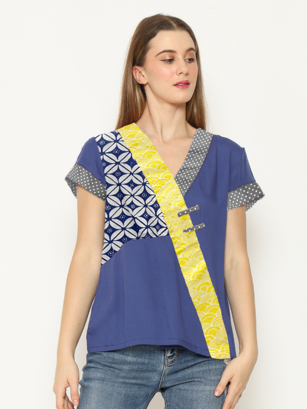 Melissa Blouse Navy Yellow