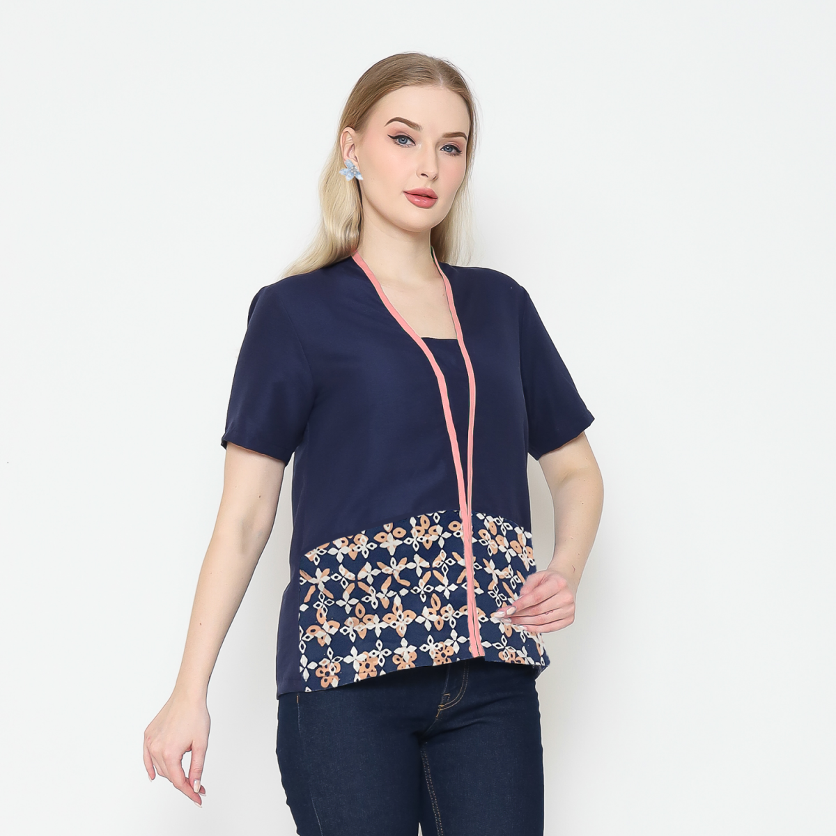 Yuki Blouse Navy Orange - Image 3