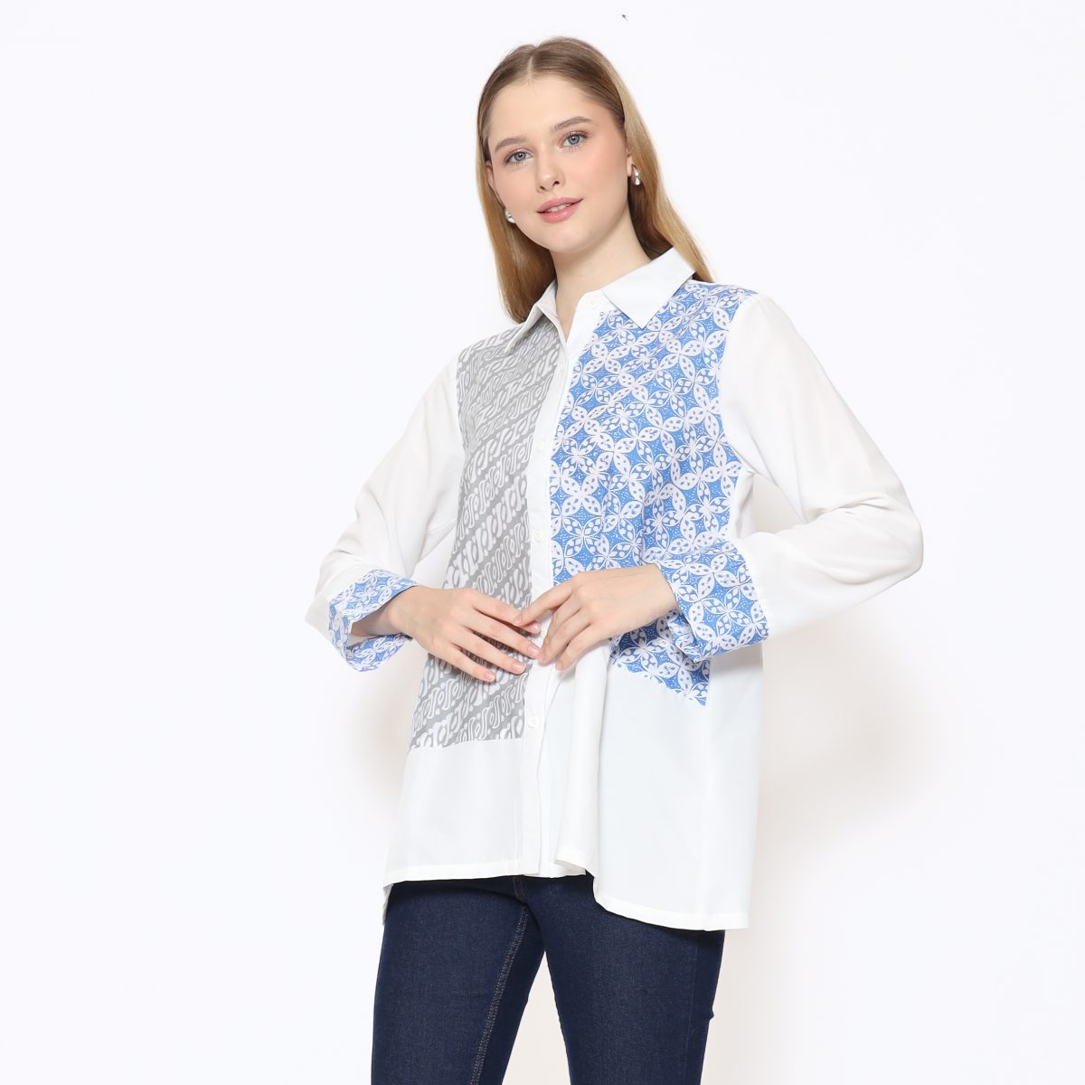 Raina Shirt Blue Cream - Image 3