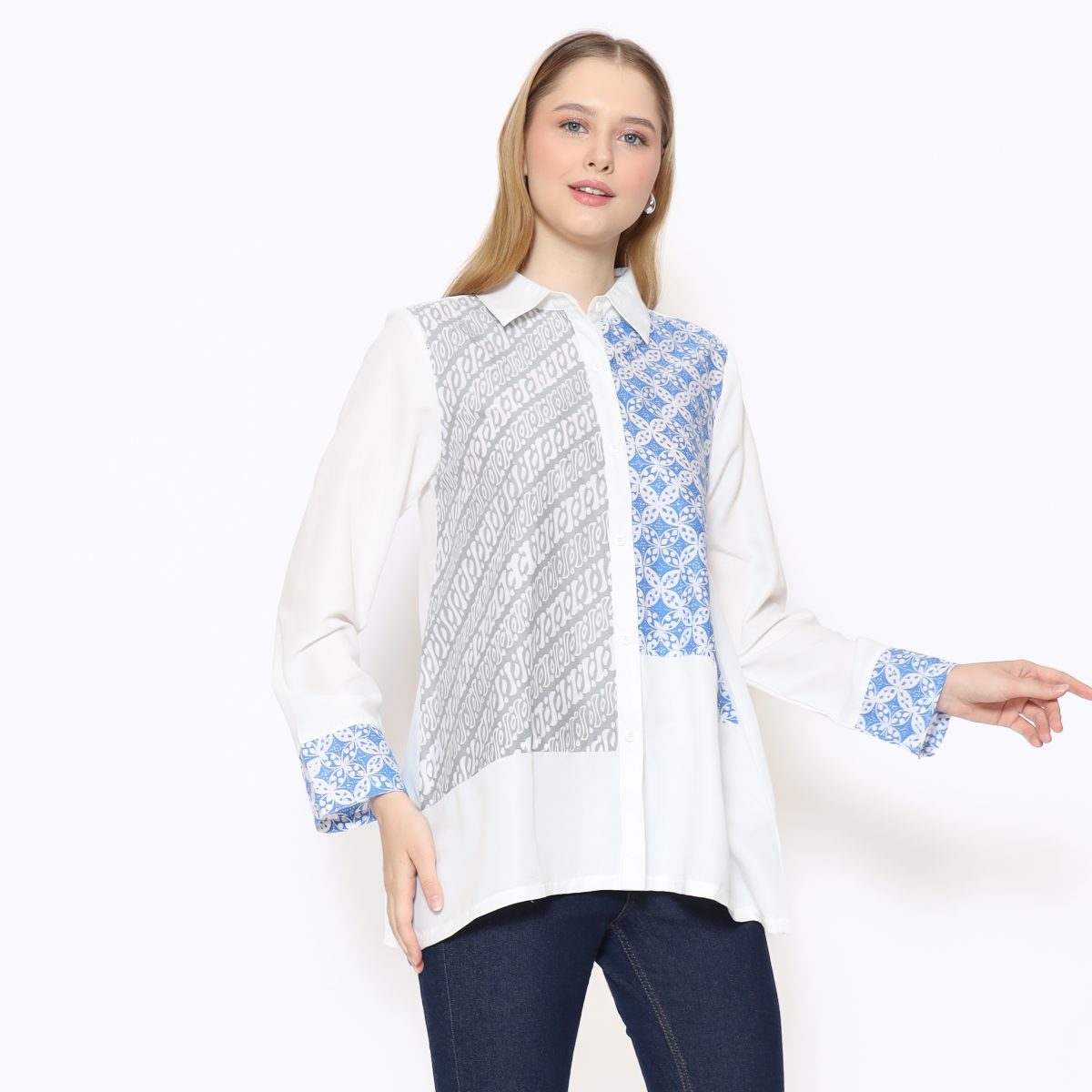 Raina Shirt Blue Cream - Image 4
