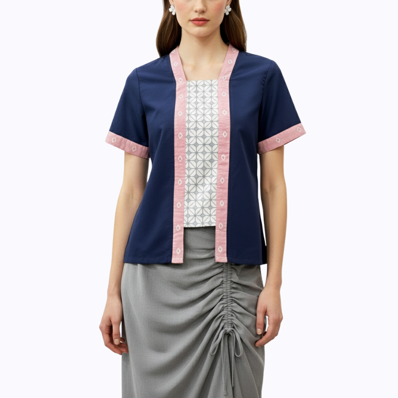 Layla Blouse Pink Navy - Image 2