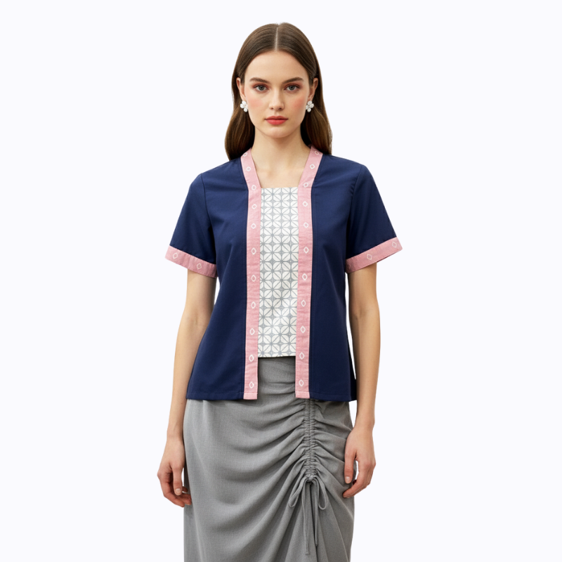 Layla Blouse Pink Navy - Image 3