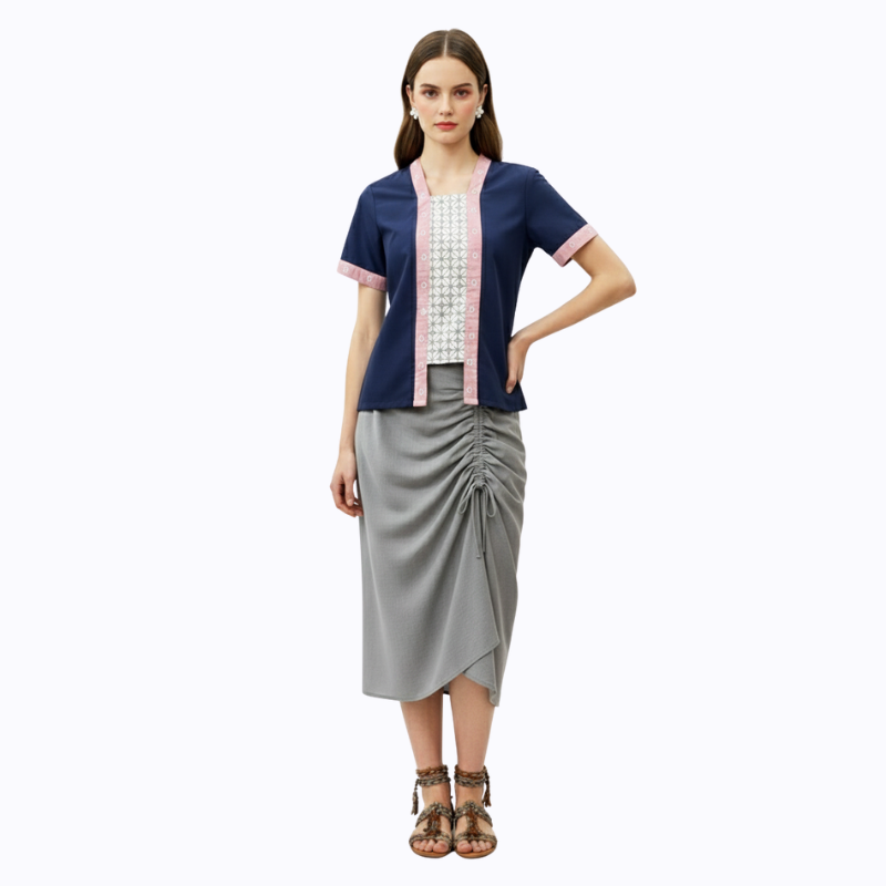 Layla Blouse Pink Navy - Image 5