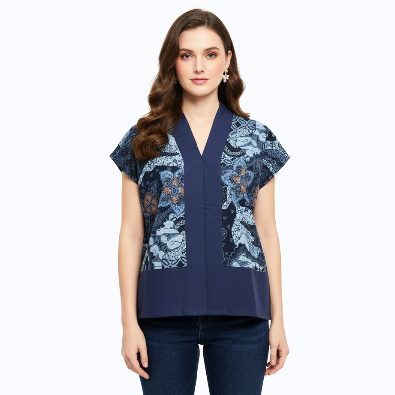 Rosita Blouse Navy Grey - Image 4