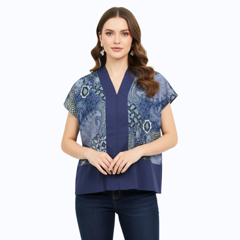 Rosita Blouse Navy Olive - Image 3