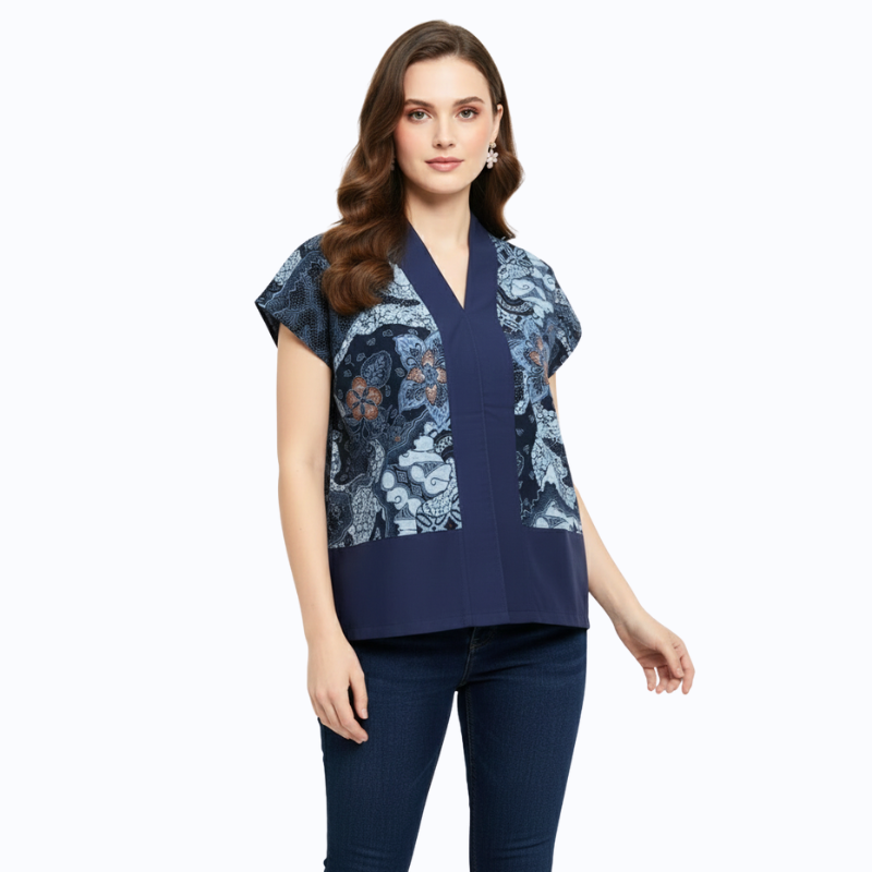 Rosita Blouse Navy Grey