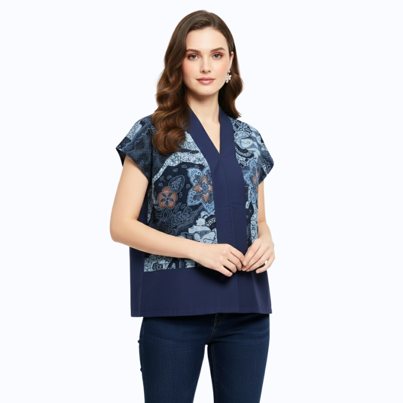 Rosita Blouse Navy Grey - Image 3