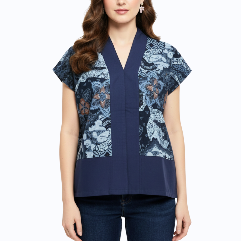 Rosita Blouse Navy Grey - Image 2