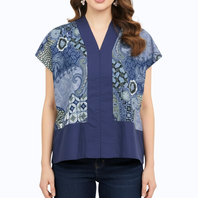 Rosita Blouse Navy Olive - Image 2