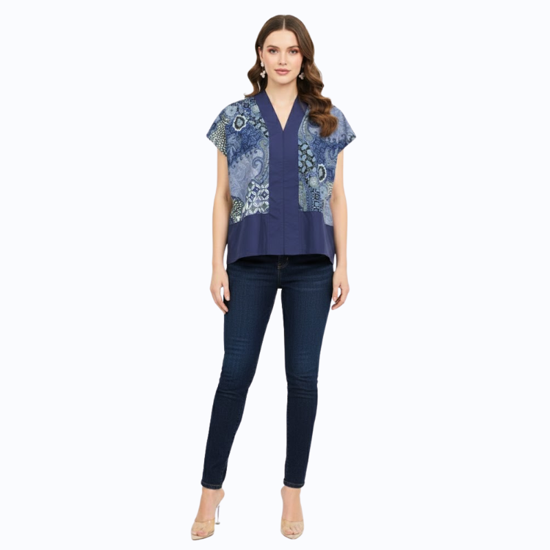Rosita Blouse Navy Olive - Image 5