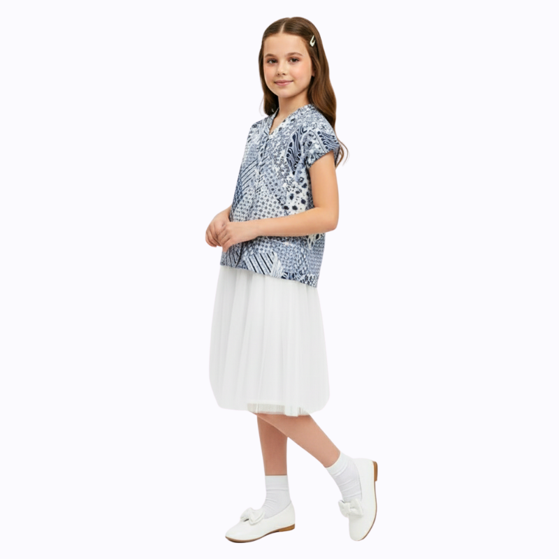 Leona Blouse Kids Grey Navy - Image 4