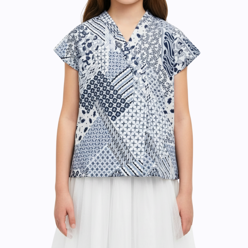 Leona Blouse Kids Grey Navy - Image 2