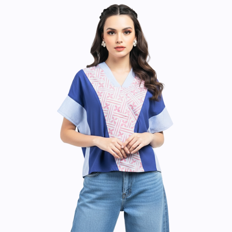 Rosalind Blouse Pink Navy - Image 3