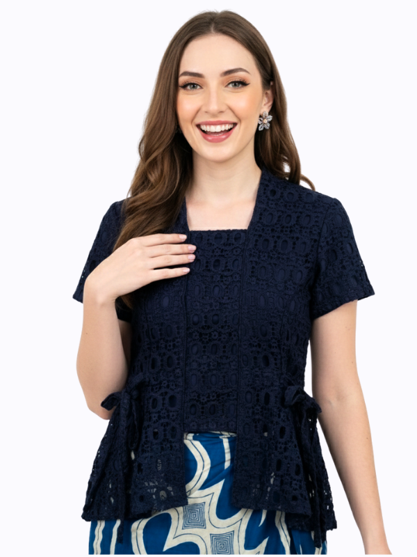 Reeya Blouse Brukat Navy